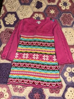 GAP Pink Knit Dress with Multicolor Fair Isle Pattern